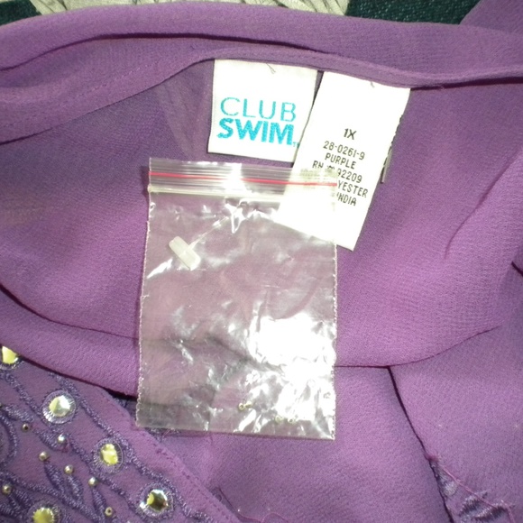 Sheer Purple Embroidered Swimsuit Long Coverup. F - Picture 8 of 8